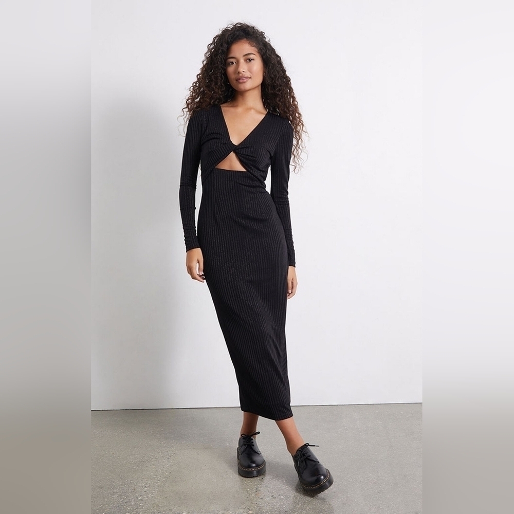 MinkPink Leila Dress Black Sz Large Cutout Longsleeve Whimsigoth Romantic Sexy - Picture 1 of 11